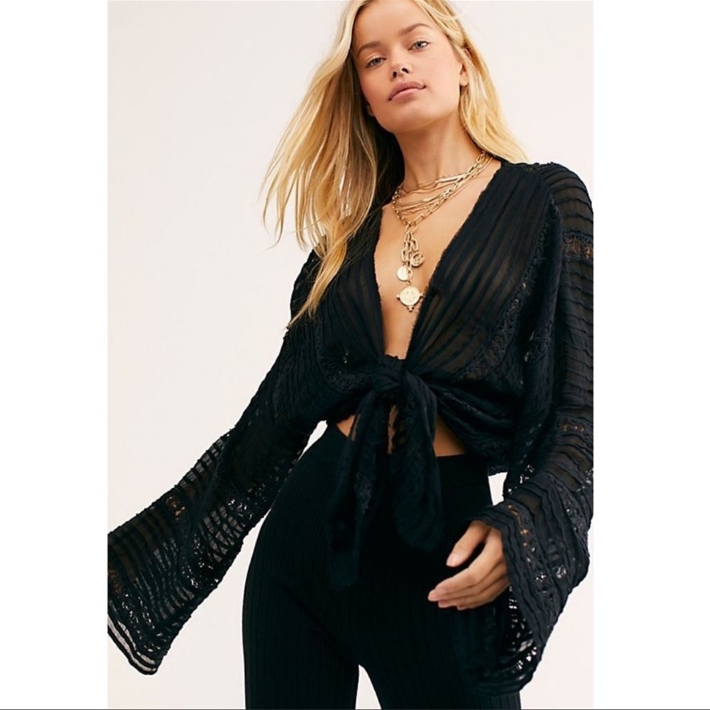 Free People Lace Willow Kimono in Black